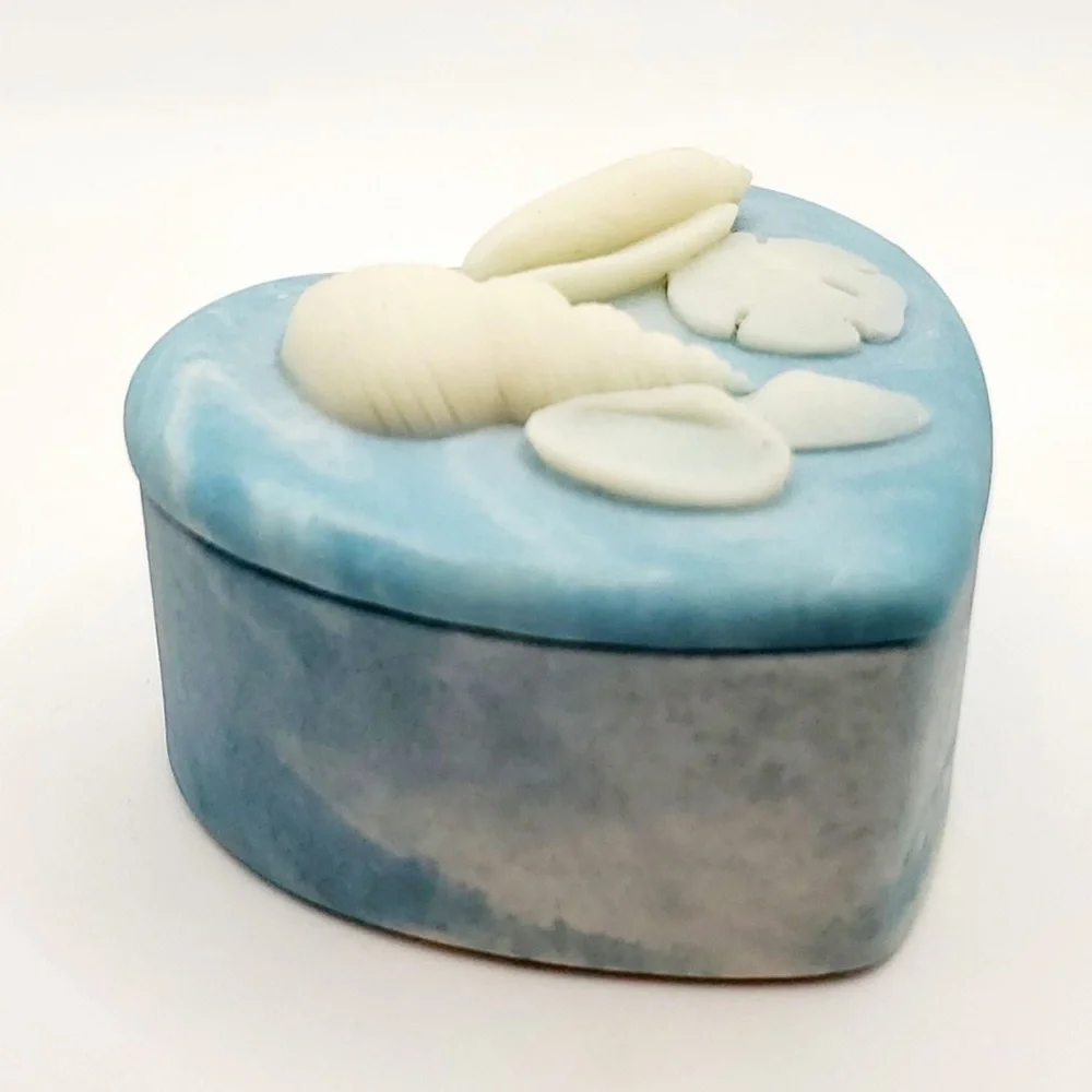 Vintage Heart-Shaped Trinket Box with Sea Shells on Lid